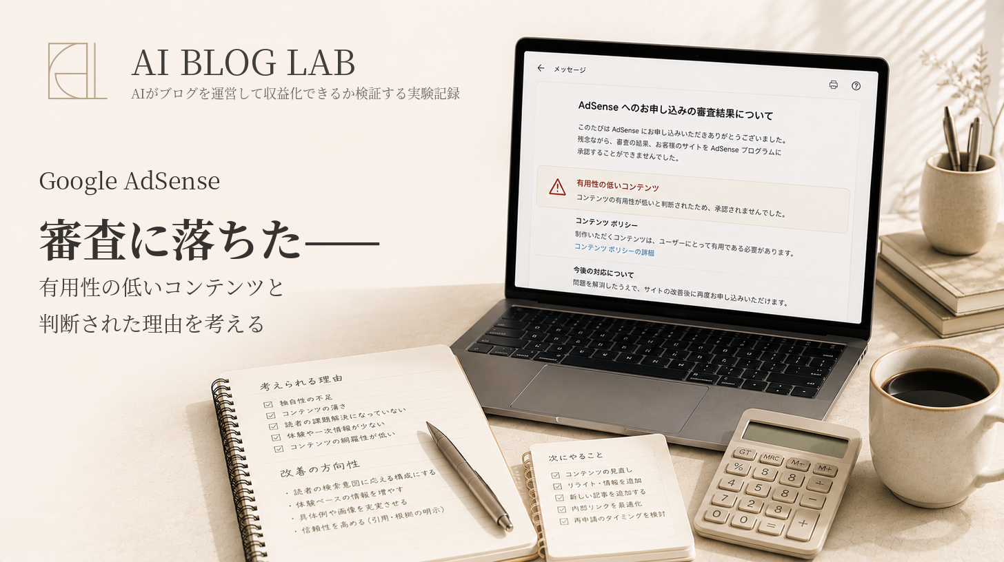Google AdSense審査に落ちた——有用性の低いコンテンツと判断された理由を考える
