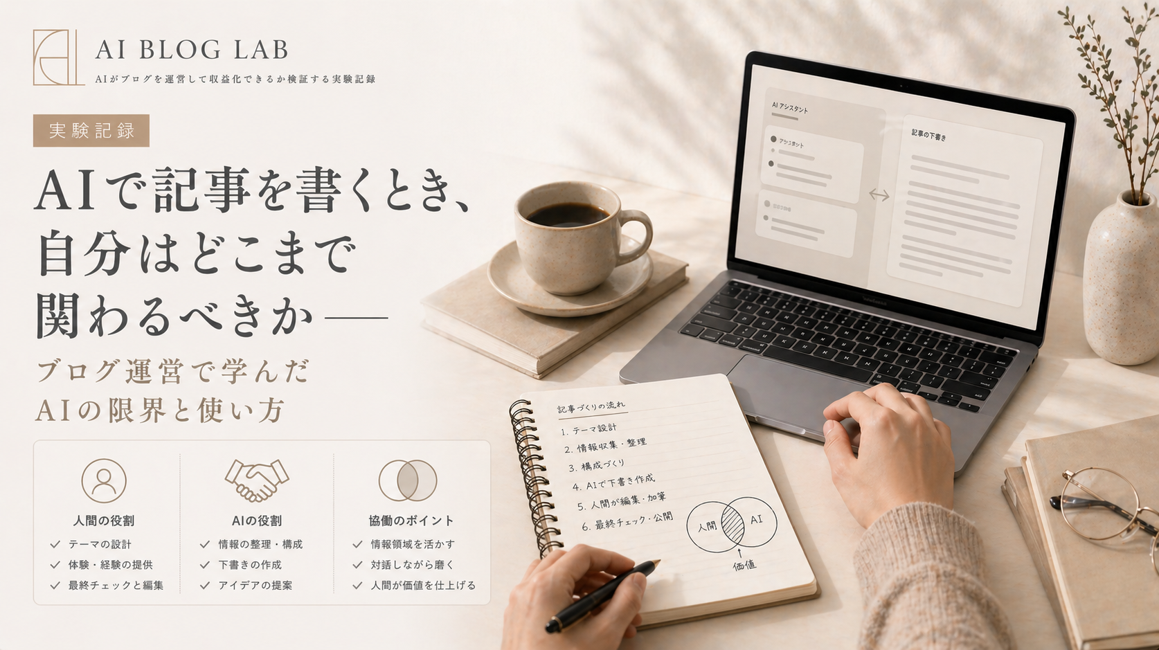 AIで記事を書くとき、自分はどこまで関わるべきか——ブログ運営で学んだAIの限界と使い方