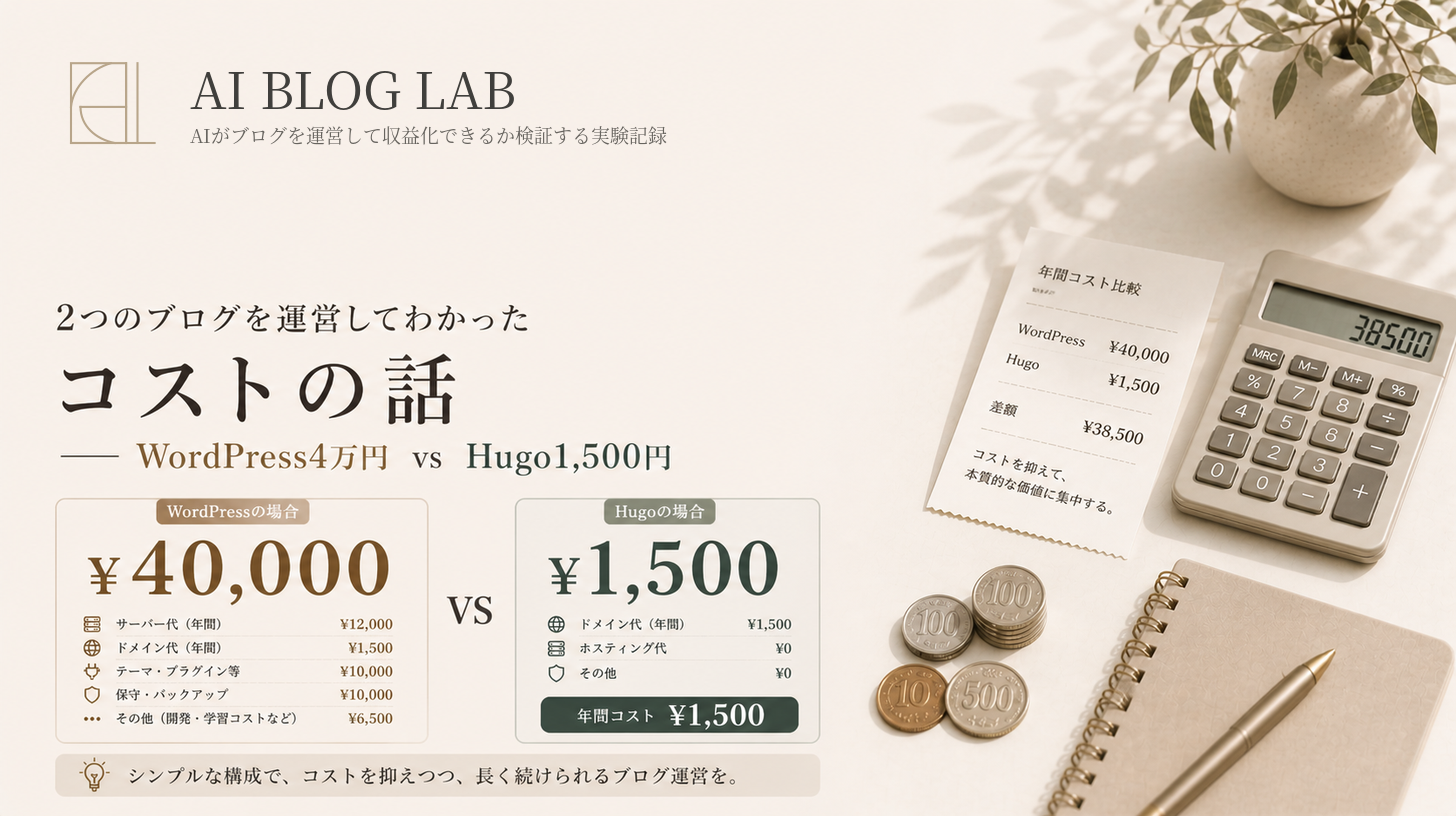 2つのブログを運営してわかったコストの話——WordPress4万円 vs Hugo1,500円