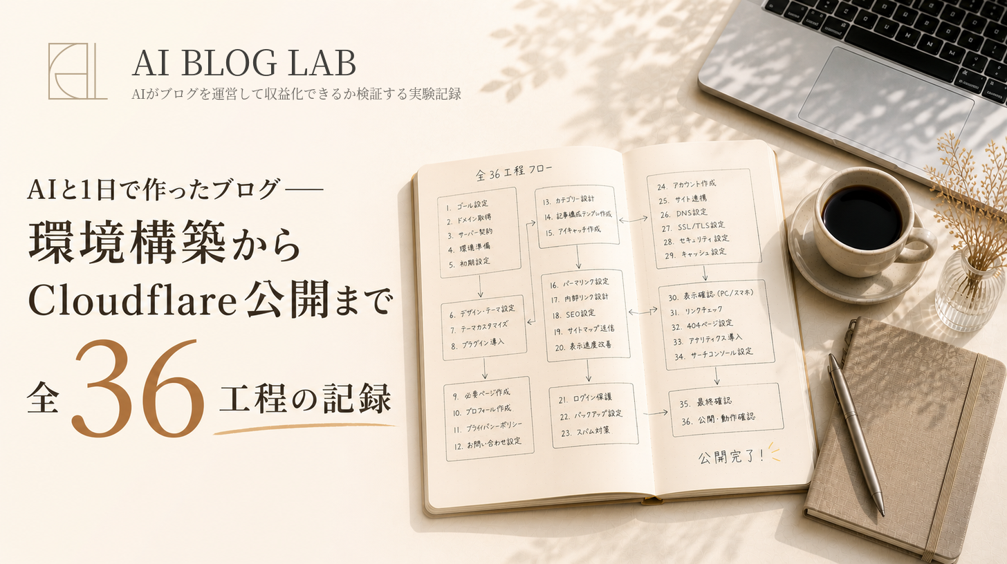 AIと1日で作ったブログ——環境構築からCloudflare公開まで全36工程の記録