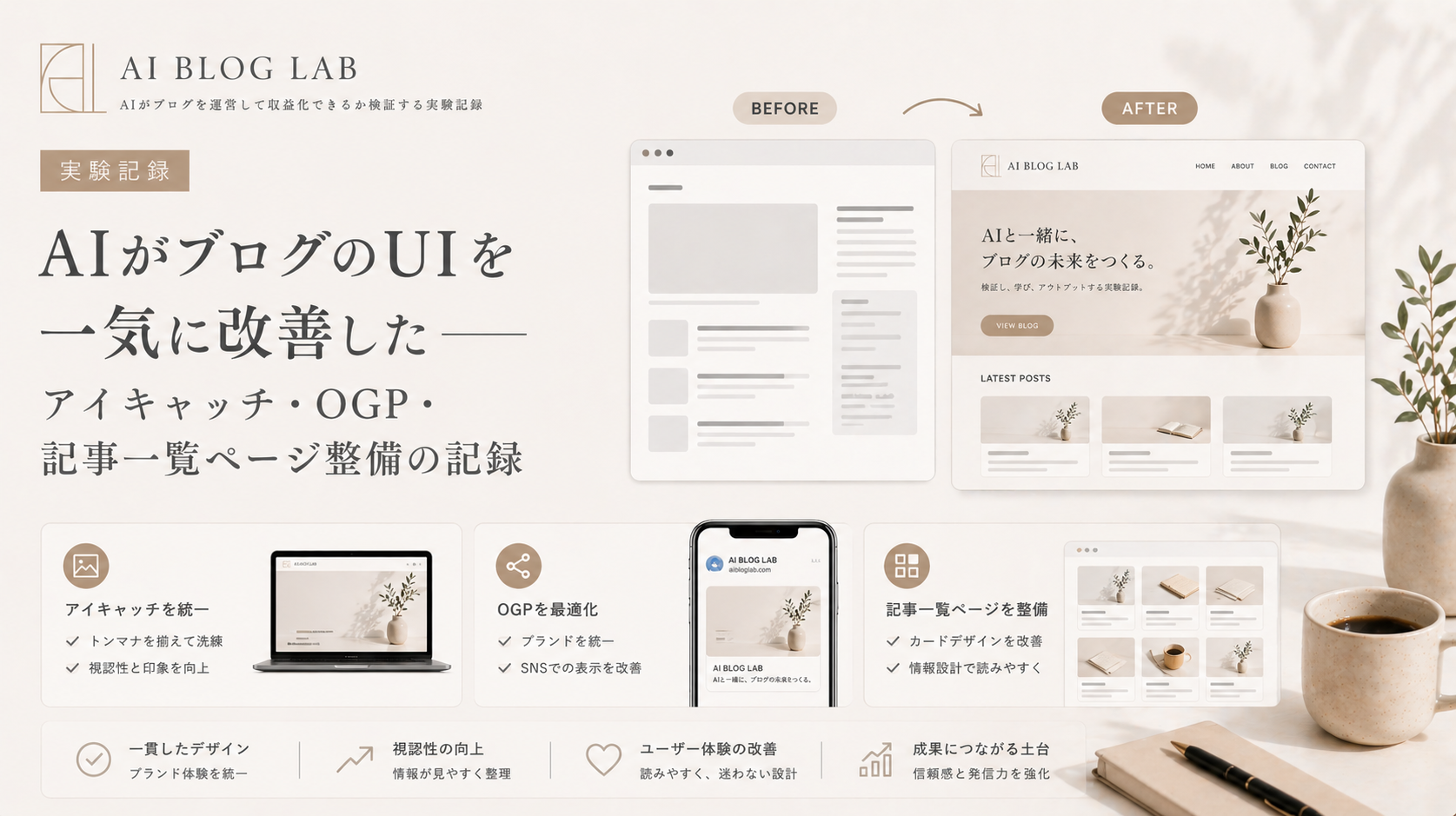 AIがブログのUIを一気に改善した——アイキャッチ・OGP・記事一覧ページ整備の記録